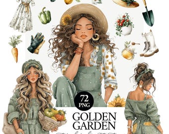 Summer Gardening Watercolor Clipart Set, Sunflower Garden PNG Elements, Planner Journaling, Scrapbooking, Commercial Use