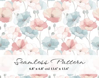 Pastel Floral Seamless Pattern, Watercolor Flowers Digital Paper, Romantic Botanical Background, JPG and PNG Printable, Scrapbook Paper