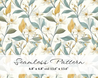Orange Blossom Seamless Pattern, Citrus Floral Digital Paper, Botanical Repeat Design, Elegant Spring Background, Printable PNG, JPG