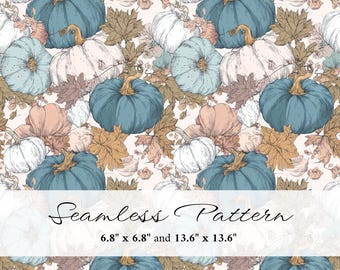 Pumpkin Seamless Pattern, Autumn Harvest Digital Paper, Fall Pumpkin Background, Cozy Thanksgiving Printable, Commercial Use, PNG, JPG