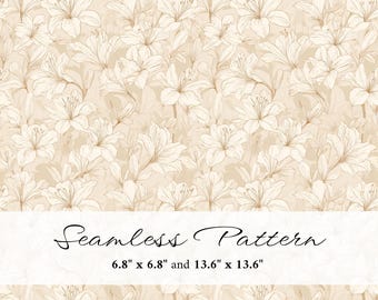 Vintage Lily Sketch Seamless Pattern, Neutral Botanical Digital Paper, Monochrome Elegant Floral Background, Printable Paper, PNG, JPG