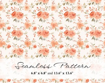 Coral Watercolor Floral Seamless Pattern, Romantic Botanical Digital Paper, Spring Flower Repeat, Soft Feminine Surface Pattern, Printable