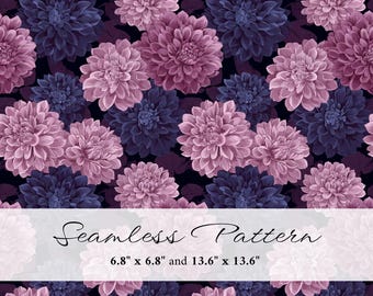 Purple Floral Seamless Pattern, Elegant Botanical Digital Paper, Moody Flower Background, Printable Scrapbook Paper, Commercial Use