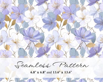 Lavender Floral Seamless Pattern, Watercolor Digital Paper, Purple Flower Background, Fabric Design, PNG and JPG Printable, Scrapbook Paper