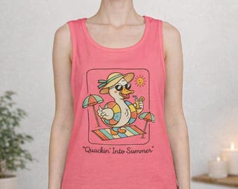 Funny Summer Duck Tank Top - "Quackin Into Summer" Beach Shirt for Men and Women, Cute Vacation Outfit