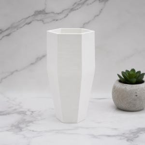 Hexagon Vase Tapered Minimalist Geometric Planter Handmade Ceramic White Flat Succulent Pot Modern Home Decor Round Entry Table Vase One