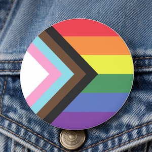 Progress Pride Flag Button or Magnet — 2.25" Pinback — Inclusive Pride Gift — Handmade in Minnesota