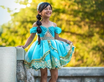 Vestido inspirado en jazmín, disfraz de jazmín, vestido de jazmín para niñas, Halloween de jazmín, disfraz de Aladdin, vestido de Aladdin