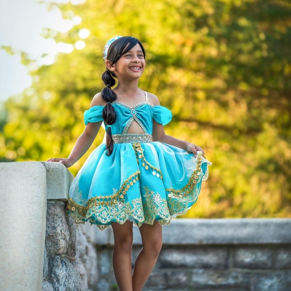 Robe inspirée du jasmin, Déguisement au jasmin, Robe au jasmin pour fille, Halloween au jasmin, Déguisement d'Aladin, Robe d'Aladdin