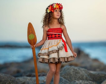 Moana Kleid, Moana Kostüm, Moana Halloween-Kostüm, Moana Prinzessin, Moana Geburtstag, Polynesische Prinzessin, Prinzessinnenkleid,