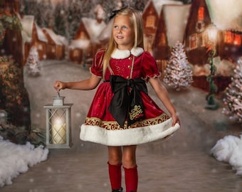 Santa Dress, Christmas Dress, Santa Pictures Dress, Christmas Photos Dress, Holiday Dress, Red Velvet Dress, Fancy Christmas Dress Elf Dress