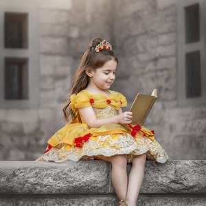 Girls Belle Dress, Girls Belle Costume, Girls Halloween costume, beauty and beast dress, girls princess costume, girls princess dress, image 6