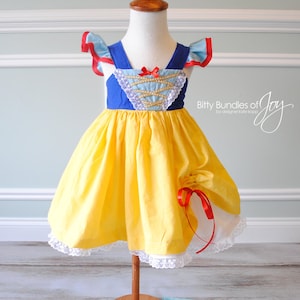 Snow White Inspired Dress - Snow White Halloween Costume - Snow White Flutter Sleeve Dress with Pick Up & Fully Lined Skirt with Lace Trim