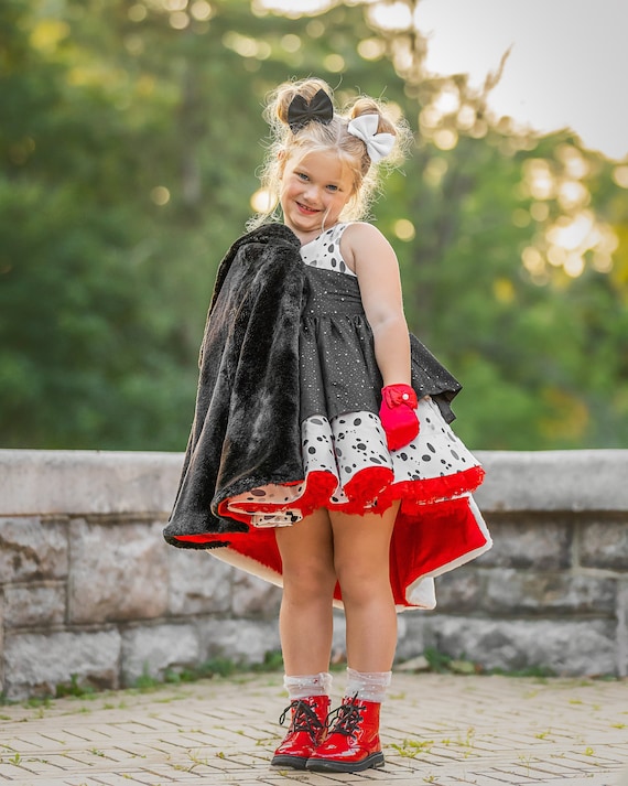 open lace back dress Cruella Red Dress Costume Cruella de Vil Cosplay Halloween Outfit, Xs / Female main image 1