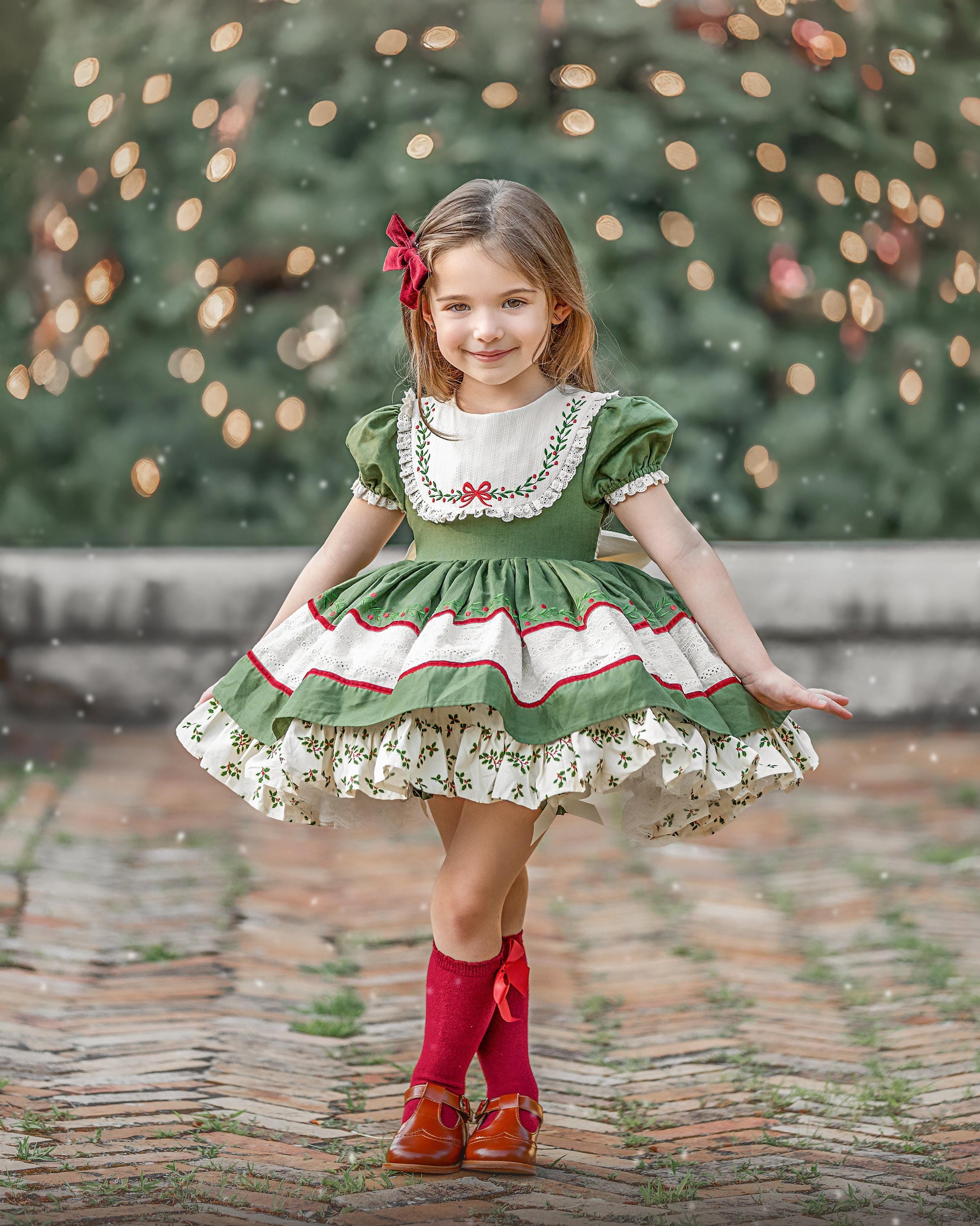 white christmas dresses Girls Christmas Tree Kendall Dress – Cotton Tails & Co. Fine Children's  Boutique main image 1