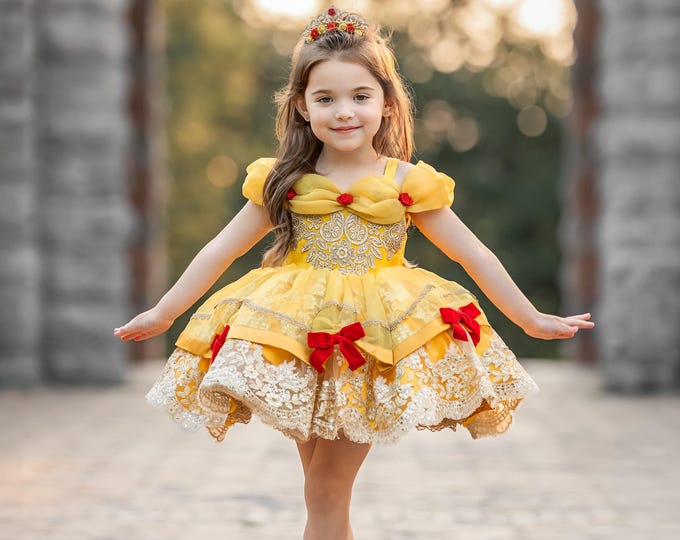 Girls Belle Dress, Girls Belle Costume, Girls Halloween costume, beauty and beast dress, girls princess costume, girls princess dress,