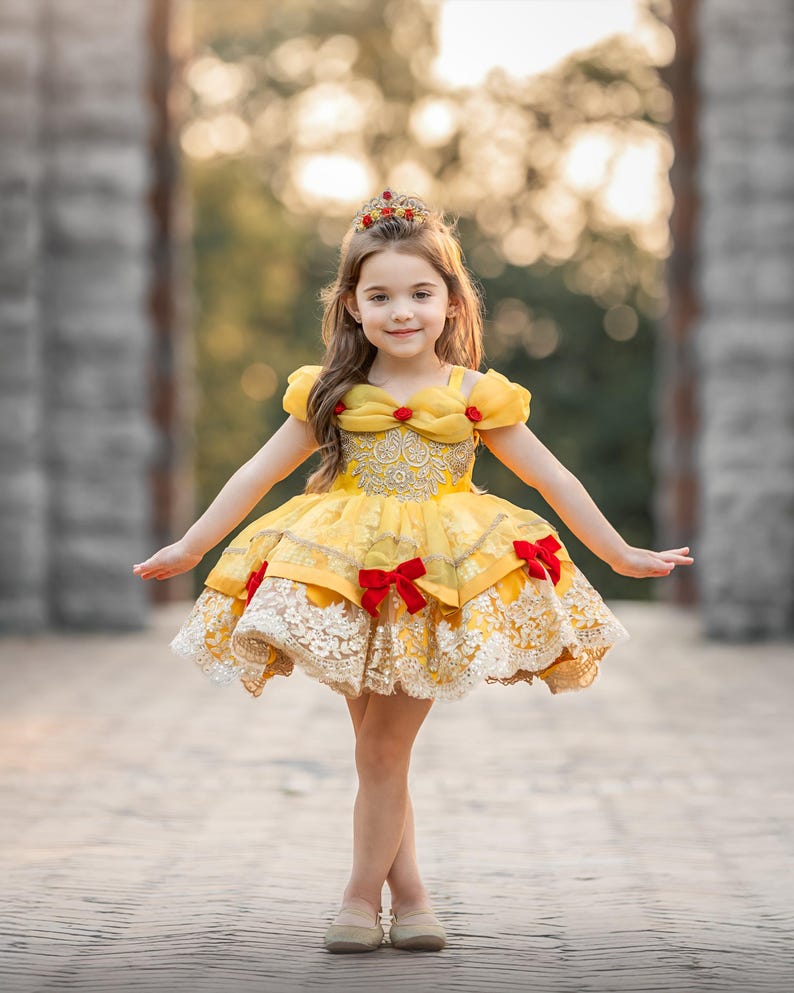 Girls Belle Dress, Girls Belle Costume, Girls Halloween costume, beauty and beast dress, girls princess costume, girls princess dress, image 1
