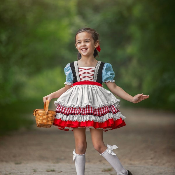 Little Red Riding Dress, Little Red Riding Costume, Halloween Costume for Girls, Big Bad Wolf Costume, Red and Black Dress, READY TO SHIP