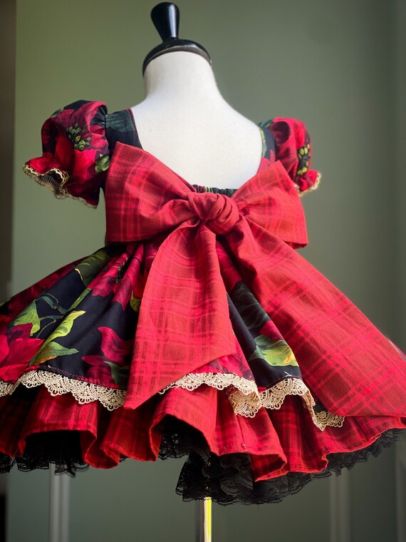 Poinsettias Dress, Christmas Dress, Girls Christmas Dress, Girls Holiday Dress