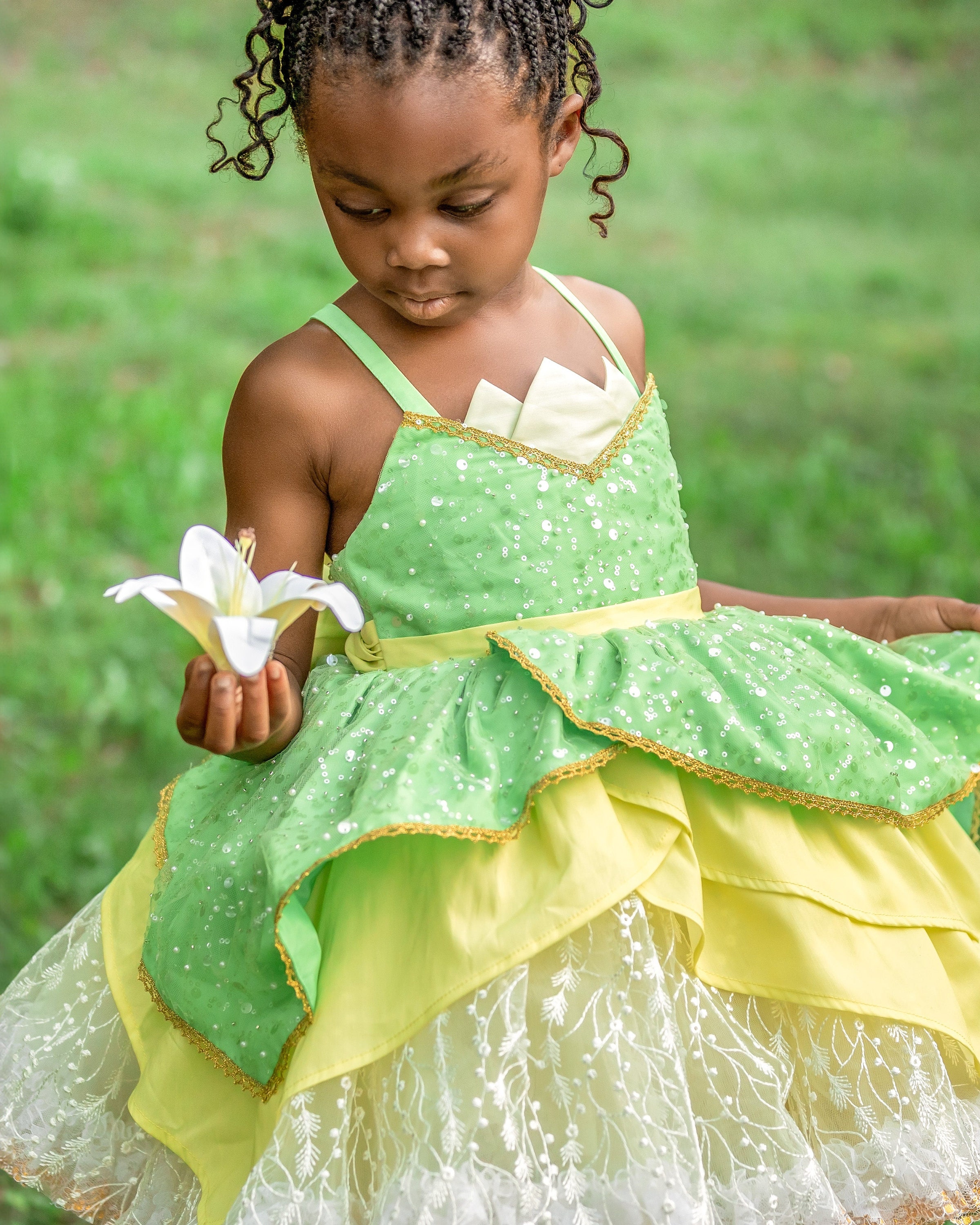 Tiana Inspired Dress, Tiana Halloween Costume, Princess and Frog Dress, Green Princess Dress, Tiana Birthday Party Dress, Girls Halloween