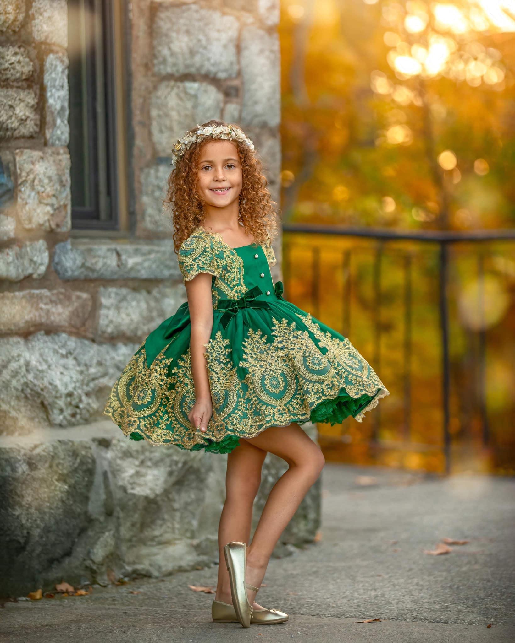 Girls Christmas Dress, Green and Gold Christmas Dress, Green Holiday Dress, Girls Formal Holiday Dress Girls Christmas Dress, Green and Gold Christmas Dress, Green Holiday Dress, Girls Formal Holiday Dress