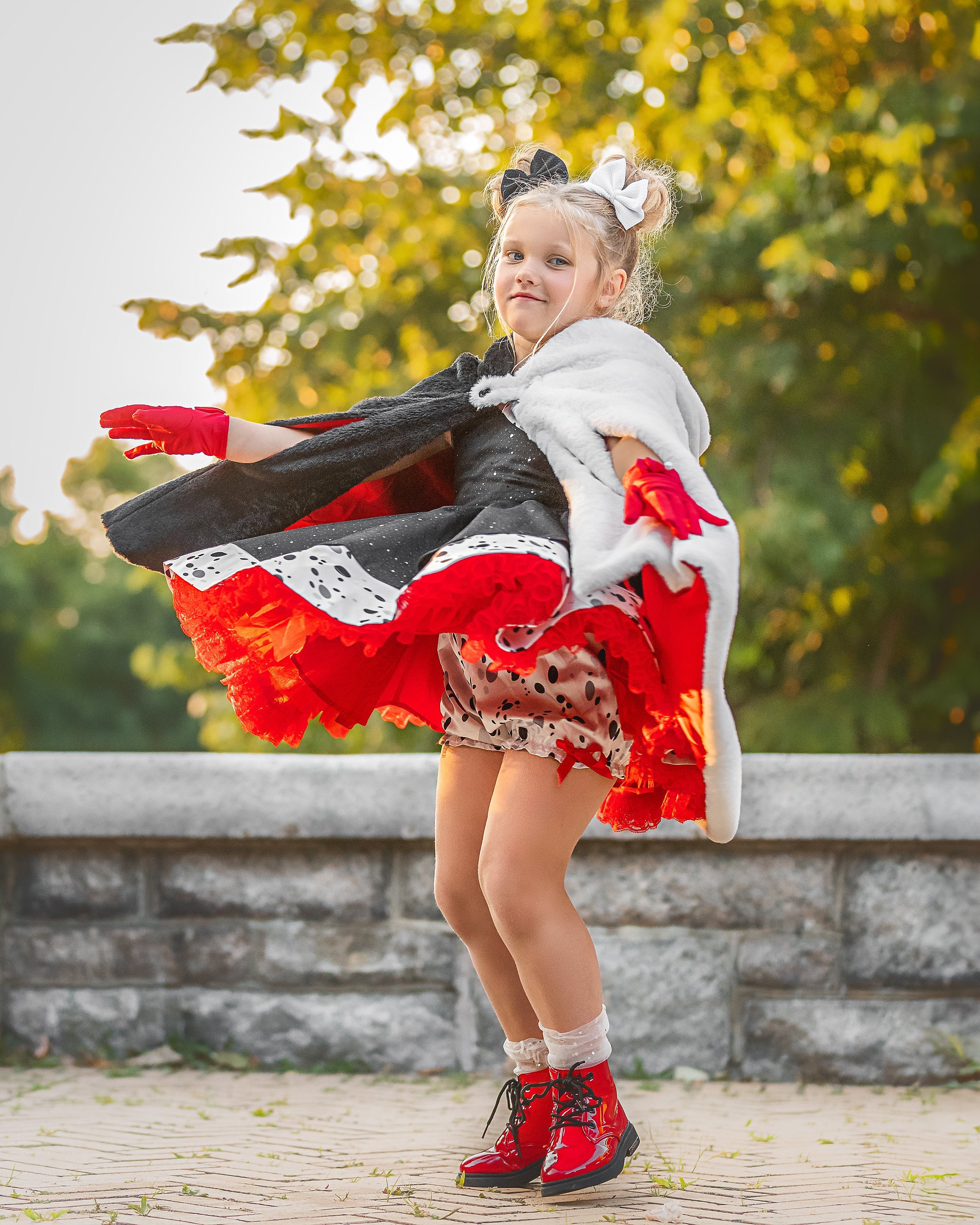 Guanti A Stampa Dalmata Crudelia - Vestito Fantasia Malvagio Per Halloween E Feste A Tema