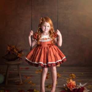 Thanksgiving-jurk meisjes, herfstjurk meisjes, oranje herfstjurk, poofy jurk, hoge kwaliteit herfstjurk, herfstjurk, jurk familiefoto, jurk familiefoto