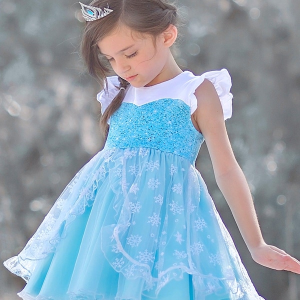 Elsa-jurk, Elsa-kostuum, Elsa Halloween, Frozen Birthday, Comfortabele Elsa-jurk, Elsa Play-jurk, Elsa Knit-jurk