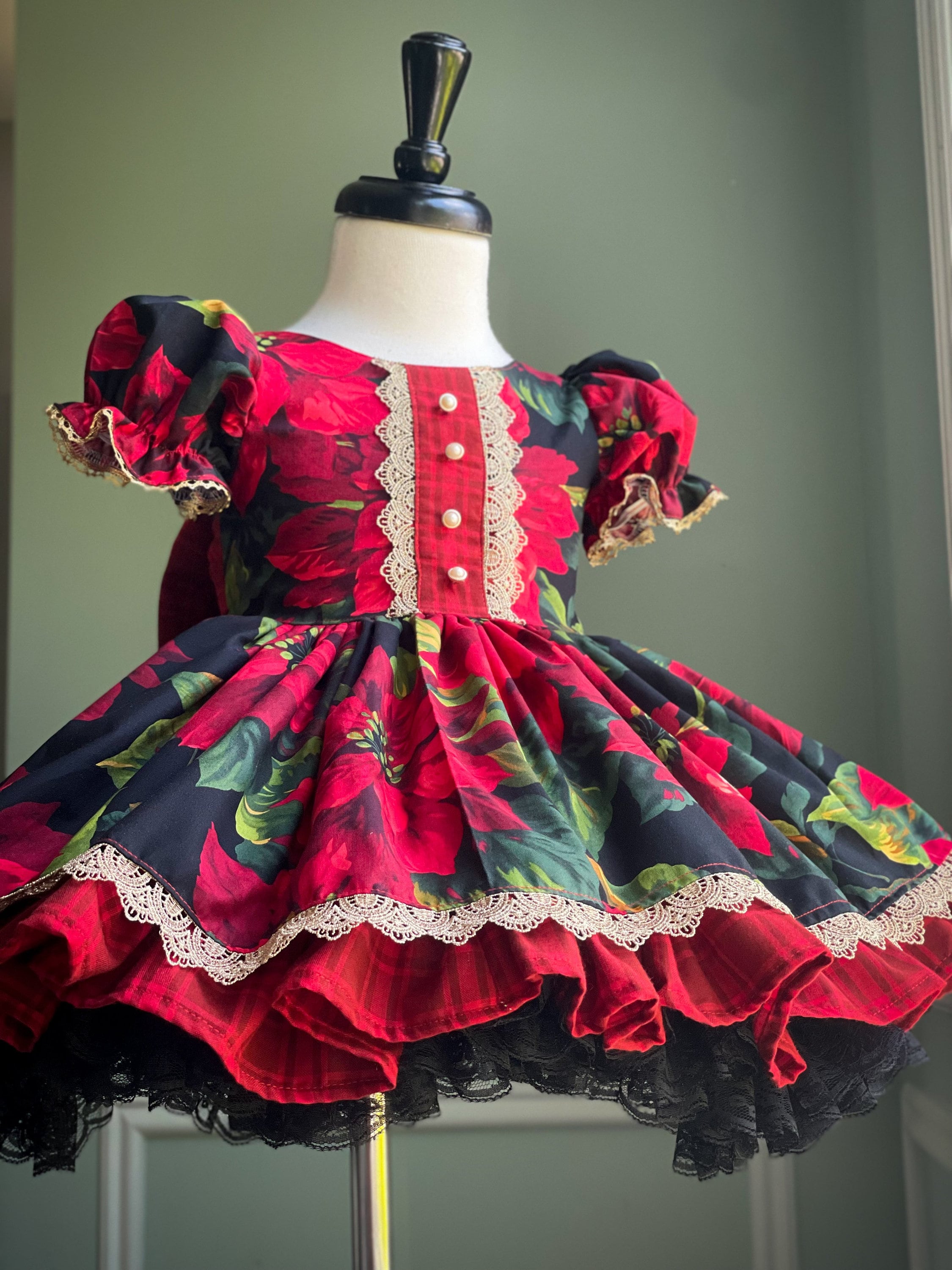 Poinsettias Dress, Christmas Dress, Girls Christmas Dress, Girls Holiday Dress