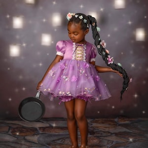 Rapunzel inspiriertes Kleid, verschlungenes Kleid, lila Prinzessinnenkleid, Rapunzelkleid für Mädchen, Halloween-Kostüm, Rapunzel Geburtstagskleid,