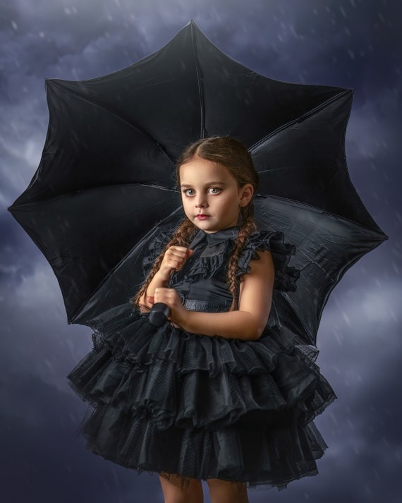 Girls Wednesday Addams Costume Dress with Princess Accessories