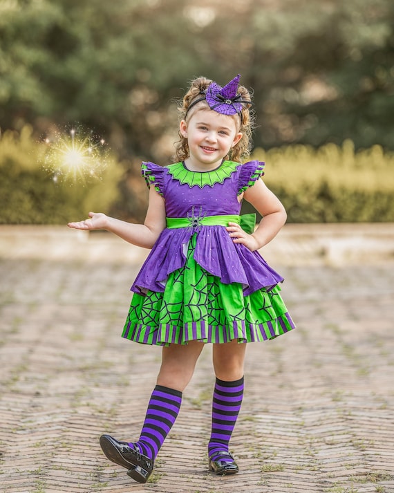 party dress halloween Inspired Minnie Mouse Halloween Dress, Halloween Party Dress, Green and purple Halloween Dress, not so scary Halloween Party dress