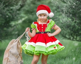 white christmas dresses Multi-Christmas character printed girls dress.  LITTLE SUNSHINE CHARM