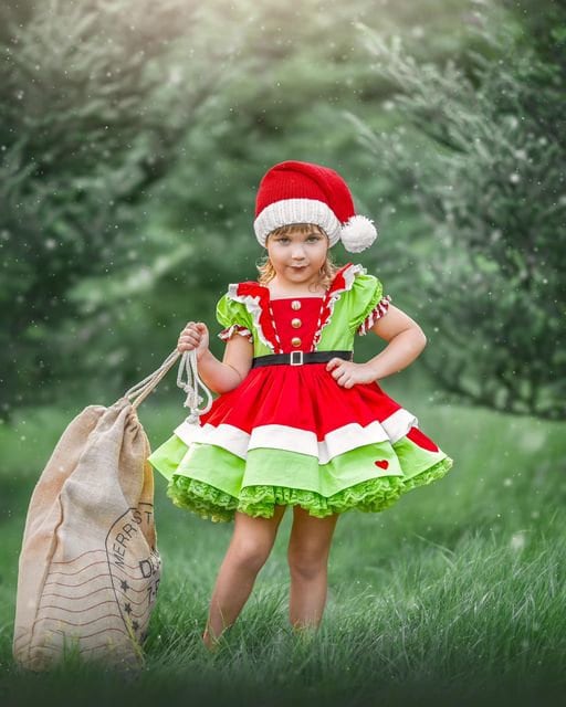 open lace back dress Green Grinch Bow Character Dress – CGDboutique main image 0