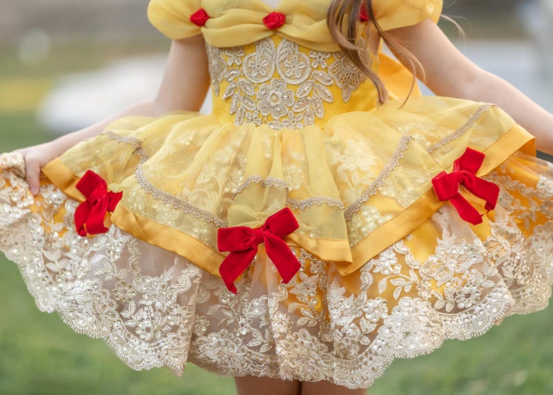 Girls Belle Dress, Girls Belle Costume, Girls Halloween costume, beauty and beast dress, girls princess costume, girls princess dress, image 3