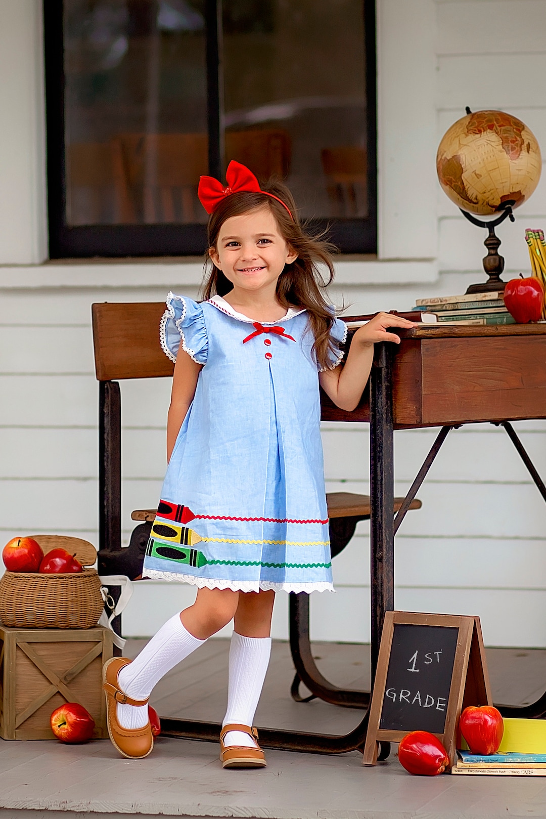 Back to School Dress, First Day of School Dress, Art Dress, Crayon