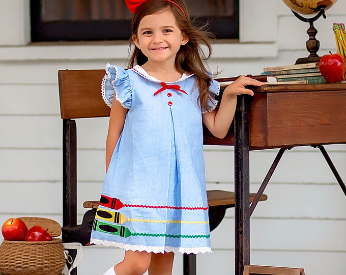Back to School Dress, First Day of School Dress, Art Dress, Crayon