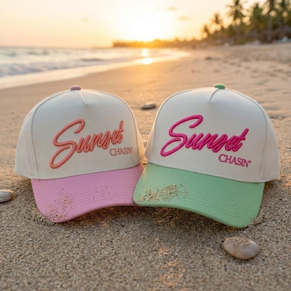 Sunset Chasin Baseball Cap: 3D Embroidered Beach Coquette Vacation Summer Gift