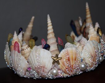Eigene Meerjungfrau Krone & Bralette: Perlen-Seestern, Kristalle, Muscheln, wasserfestes Fotoshooting-Kostüm