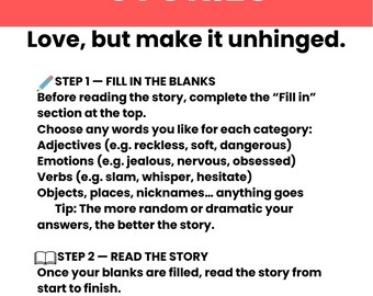 Juego de mesa de romance y Mad Libs con historias picantes (descarga digital)