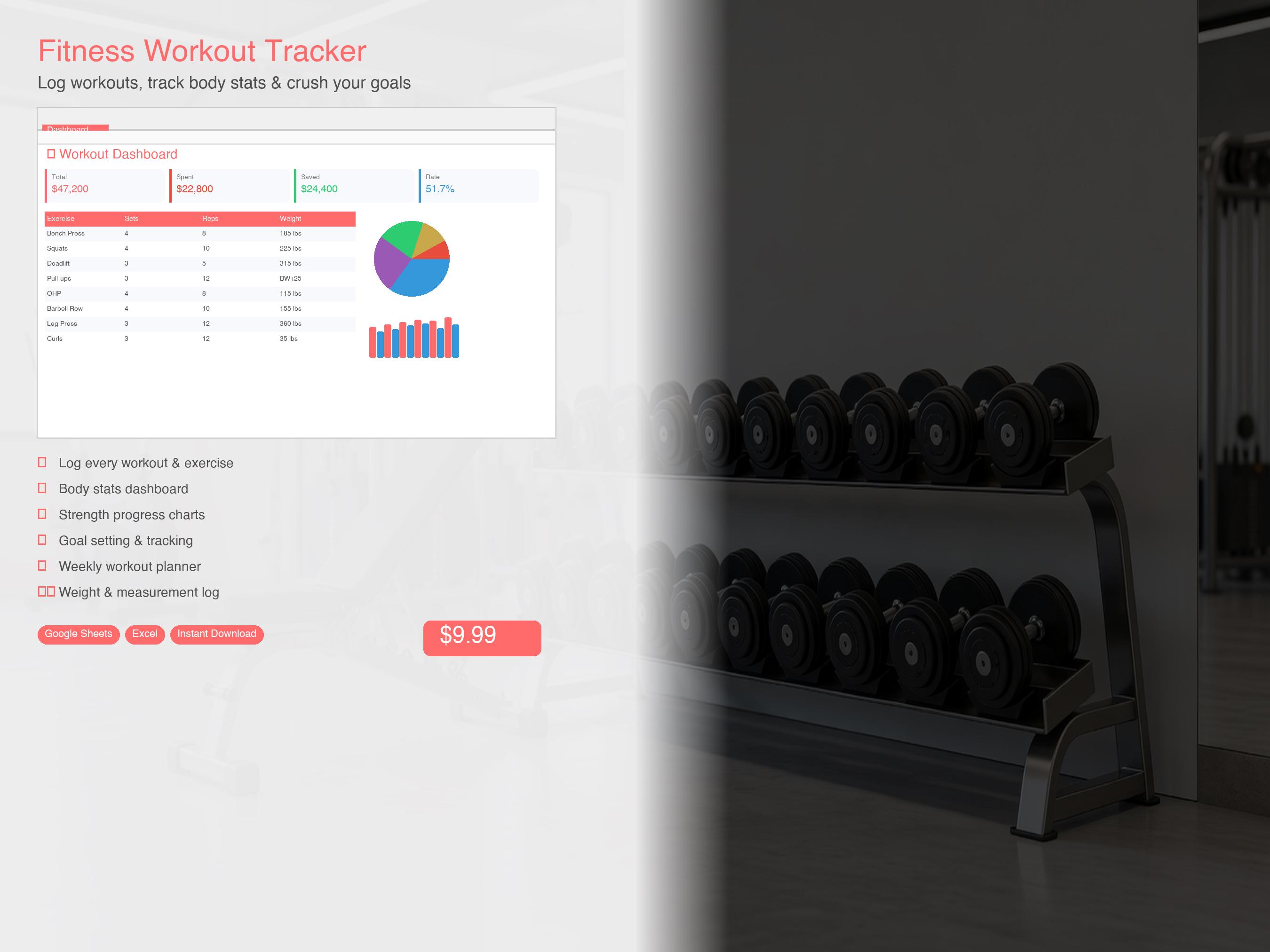 Stats Workout Fitness Tracker Spreadsheet | Workout Log & Body Stats | Google Sheets ...
