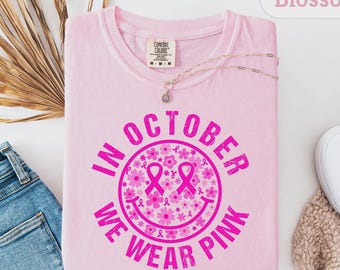 Comfort Colors® Breast Cancer Support Squad Shirt,Breast Cancer tShirt,In October We Wear Pink Ghosts Shirt,Breast Cancer Awareness Gift