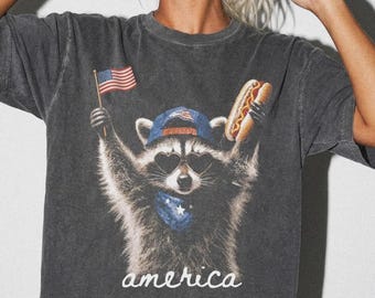 Comfort Colors Raccoon 4th of July Shirt, Patriotic Trash Panda Graphic Tee