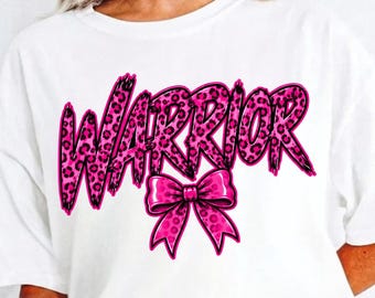 Comfort Colors® Warrior Breast Cancer Shirt, Pink Leopard Warrior Bow Tee, Breast Cancer Survivor Shirt, Pink Ribbon Awareness Shirt, Cancer