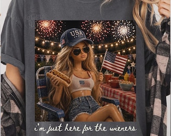 Comfort Colors Funny Doll Face Just Here For The Wieners Shirt, Patriotic Hot Dog 4th of July Tee, USA 250th Anniversary Graphic Shirt, Red