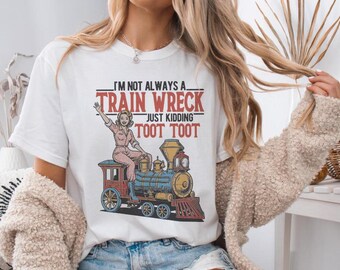 Comfort Colors Train Wreck Toot Toot Graphic Tee, Vintage Retro Woman Shirt