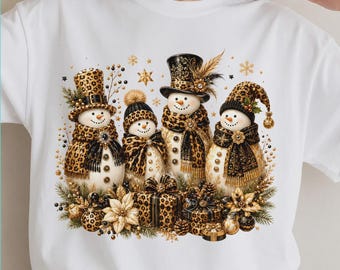 Leopard Snowman Shirt, Luxury Christmas Snowman Shirt, Black Gold Holiday Tee, Winter Christmas Graphic Shirt, Elegant Snowman Shirt, Cute