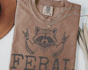 Comfort Colors Feral Raccoon Graphic Tee, Vintage Animal Humor Shirt