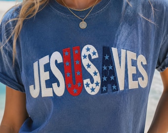 Comfort Colors Jesus Saves USA Flag Shirt, Patriotic Christian Faith Tee