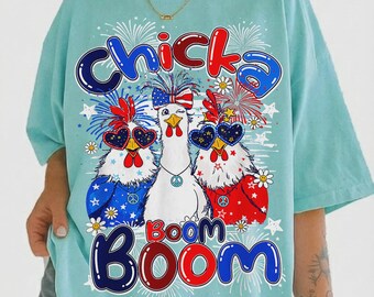 Comfort Colors Patriotic Chicken Shirt, Chick Boom Boom USA Tee